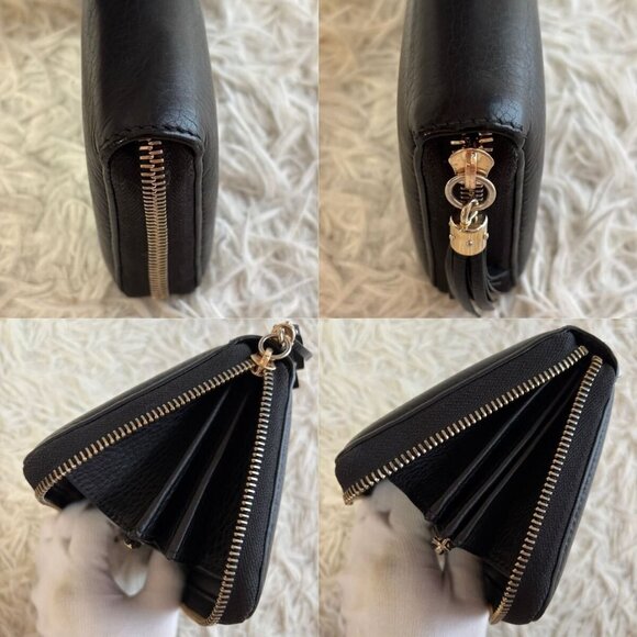 Authentic GUCCI Pebbled Calfskin Soho Zip Around Wallet Black Tassel Zippy - Picture 6 of 11